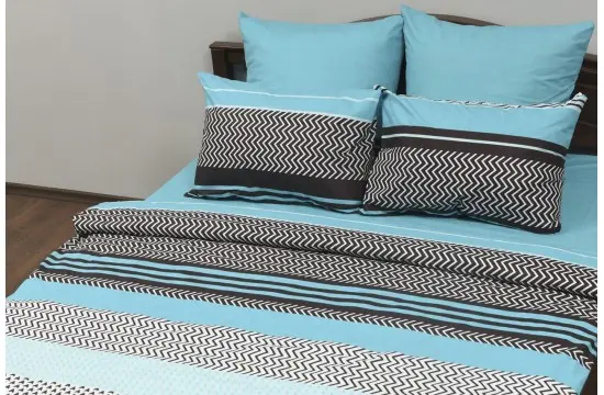 Bed Linen Co Calico Gold Zigzag, Turquoise Double Duvet Set