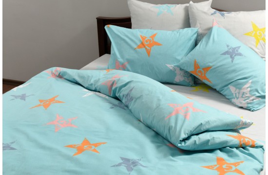 Bed linen coarse calico gold "Orange stars" code: G0232 for teenagers