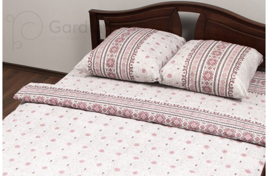 Bed linen coarse calico gold "Ornament red-gray" code: G0075 double