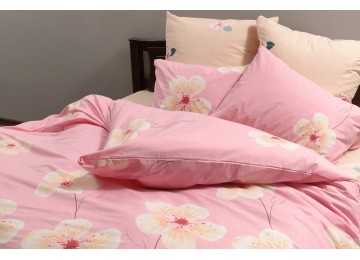 Bed linen coarse calico gold "flowers on pink" code: Г0206 double