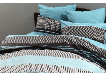 Bed linen coarse calico gold "Zigzag turquoise" code: Г0218 double euro