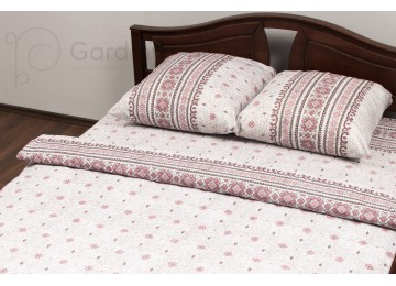 Bed linen coarse calico gold "Ornament red-gray" code: G0075 double euro