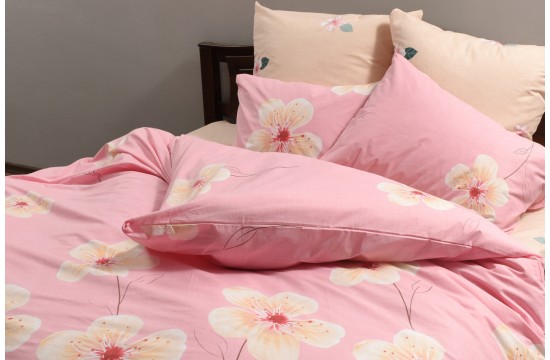 Bed linen coarse calico gold "flowers on pink" code: Г0206 double euro