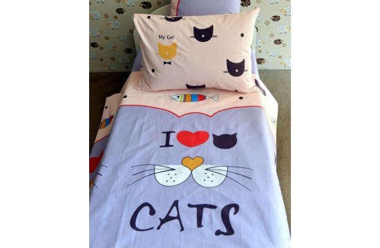 Bed linen coarse calico gold teenage "My cat" code: G0304 one and a half