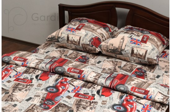 Bed linen coarse calico gold "Red cars" code: G0110 double euro