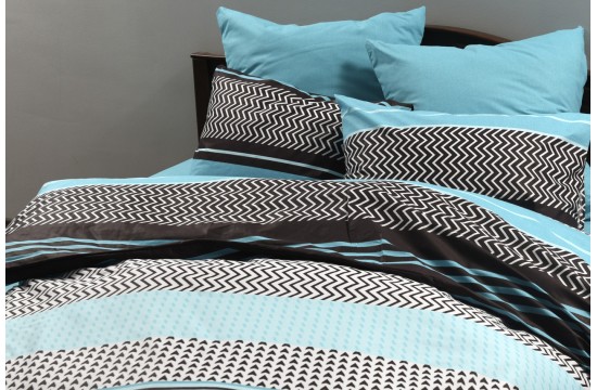 Bed linen coarse calico gold "Zigzag turquoise" code: G0218 teenage