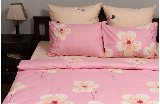 Bed linen coarse calico gold "flowers on pink" code: Г0206