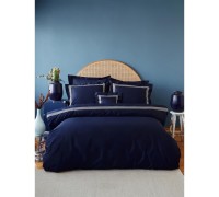 Элитное турецкое постельное белье MieCasa сатин - Sydney lacivert-bej синий-бежевый king size
