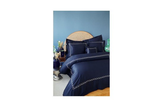 Элитное турецкое постельное белье MieCasa сатин - Circle lacivert-bej синий-бежевый евро