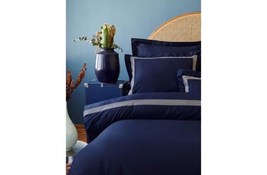 Элитное турецкое постельное белье MieCasa сатин - Sydney lacivert-bej синий-бежевый king size