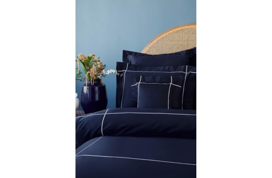 Элитное турецкое постельное белье MieCasa сатин - Plus lacivert-beyaz синий-белый евро