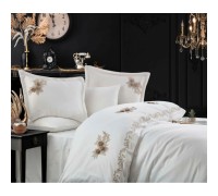 Bed linen Dantela Vita satin with lace - Safir krem ​​cream 200x220