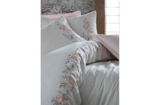 Bed linen Dantela Vita satin with embroidery - Frezya pudra powder 200x220