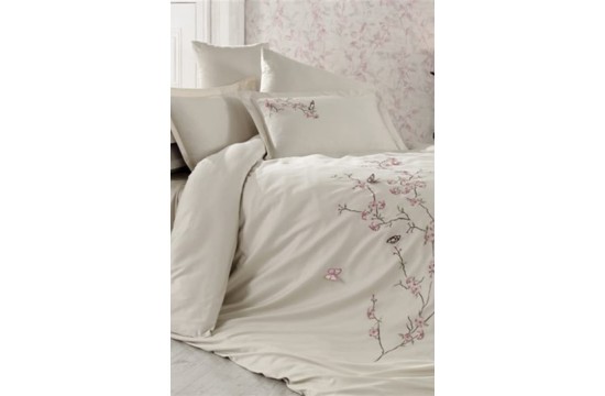 Bed linen Dantela Vita satin with embroidery - Butterfly 3D bej beige 200x220