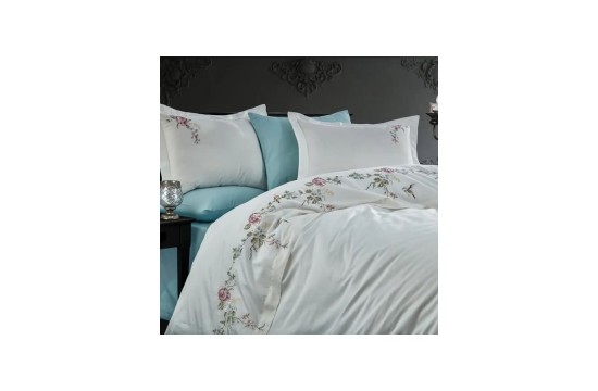 Bed linen Dantela Vita satin with embroidery - Ruya krem ​​cream 200x220