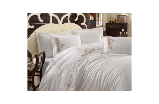 Bed linen Dantela Vita satin with embroidery - Olivia bej beige 200x220