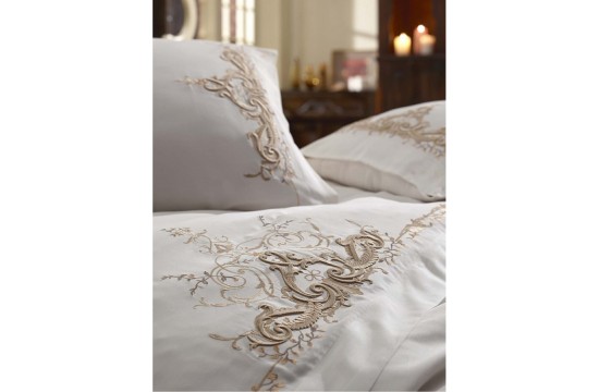 Bed linen Dantela Vita satin with embroidery - Olivia bej beige 200x220