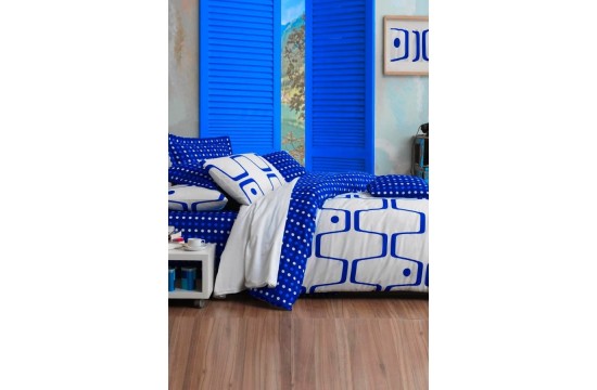 Bed linen Eponj Home - Geo Mavi blue ranfors euro