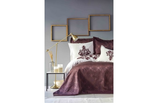 Набор постельное белье с покрывалом Karaca Home - Diana bordo бордовый евро