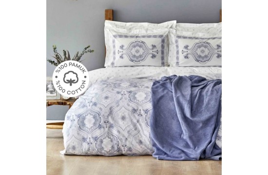 Набор постельное белье с пледом Karaca Home - Arlen indigo индиго евро