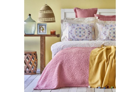 Набор постельное белье с покрывалом + плед Karaca Home - Bonbon pembe розовый евро (8)