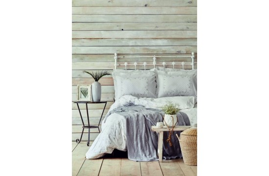 Bed linen set with a blanket Karaca Home - Fronda gri gray euro