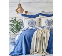 Bed linen set with bedspread + plaid Karaca Home - Levni mavi 2020-1 blue euro