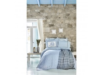 Bed linen set with bedspread + pique Karaca Home - Zilonis mavi blue euro