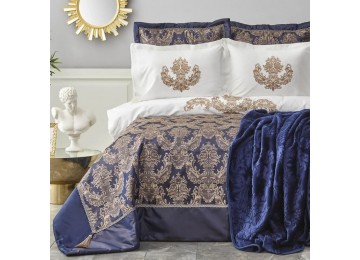 Bed linen set with bedspread + plaid Karaca Home - Helena lacivert blue euro (10)