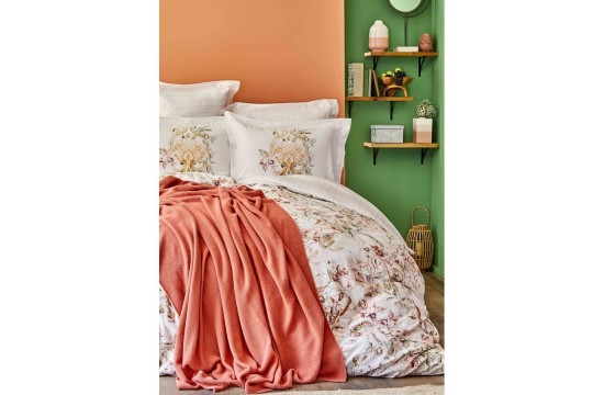 Набор постельное белье с пледом Karaca Home - Elsira blush 2020-1 персиковый евро