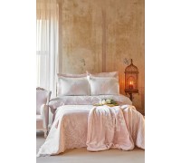Набір постільна білизна з покривалом + плед Karaca Home - Desire pudra 2020-1 пудра євро (10)