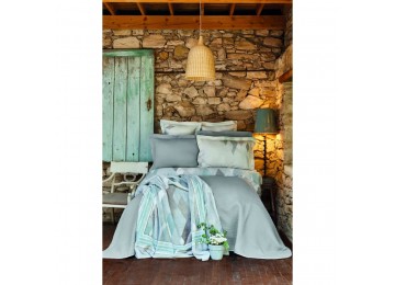 Набор постельное белье с покрывалом + плед Karaca Home - Lauro gri серый евро