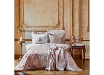 Набір постільна білизна з покривалом + плед Karaca Home - Adrila rosegold золотисто-рожевий євро (10)