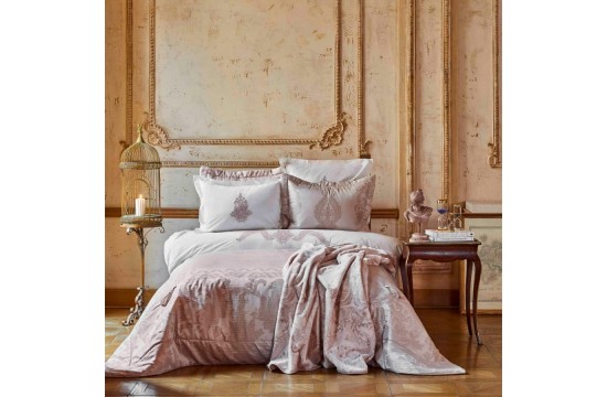 Набор постельное белье с покрывалом + плед Karaca Home - Adrila rosegold золотисто-розовый евро (10)