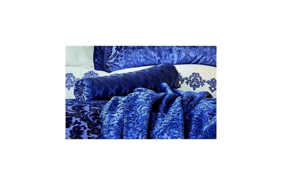 Набор постельное белье с покрывалом + плед Karaca Home - Volante lacivert синий (10 предметов) Турция