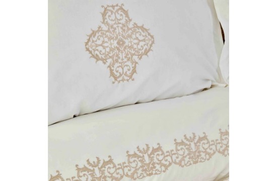 Набор постельное белье с покрывалом + плед Karaca Home Privat - Celine gold золотой евро (10)