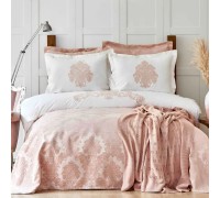 Набор постельное белье с покрывалом + плед Karaca Home - Adrienne pudra пудра евро (10)