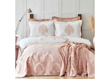 Bed linen set with bedspread + plaid Karaca Home - Adrienne pudra euro powder (10)