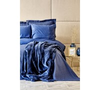 Набор постельное белье с покрывалом + плед Karaca Home - Infinity lacivert 2020-1 синий евро (10)