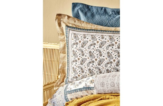 Bed linen set with bedspread + blanket Karaca Home - Maryam petrol 2020-1 emerald euro