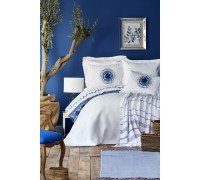 Набір постільна білизна з покривалом + піке Karaca Home - Belina mavi блакитний євро