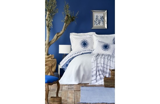 Bedding set with bedspread + pique Karaca Home - Belina mavi blue euro