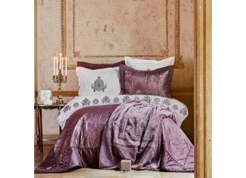 Набор постельное белье с покрывалом + плед Karaca Home - Ilona murdum сиреневый евро (10)