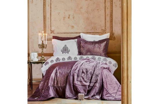 Набор постельное белье с покрывалом + плед Karaca Home - Ilona murdum сиреневый евро (10)