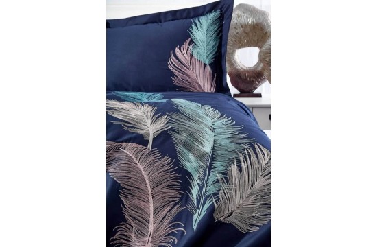 Turkish bed linen euro Dantela Vita Iz Blue satin with embroidery