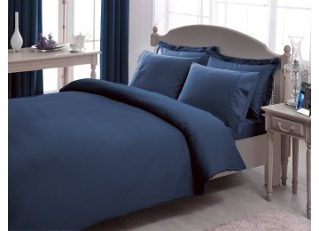 Двуспальный King Size комплект TAC Premium Basic Blue Сатин-Stripe Турция