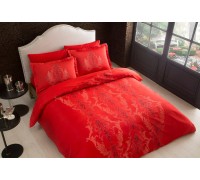 Турецкое постельное белье семейное TAC Mauna Red Сатин-Delux