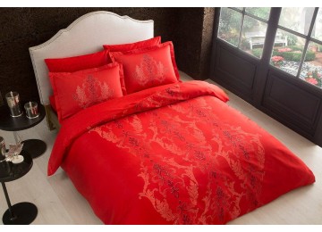 Турецкое постельное белье семейное TAC Mauna Red Сатин-Delux