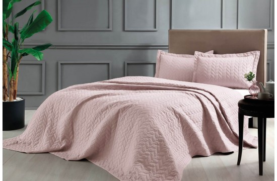 Quilted bedspread TAC Glory Pudra 250x260cm + two pillowcases 50x70cm