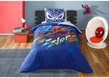 Подростковый комплект Disney TAC Spiderman Blue City ранфорс / простынь на резинке